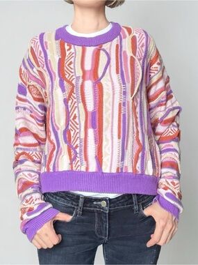 Forever 21 Purple Multicolor Coogi Style Textured Crewneck Sweater 90s Revival L
